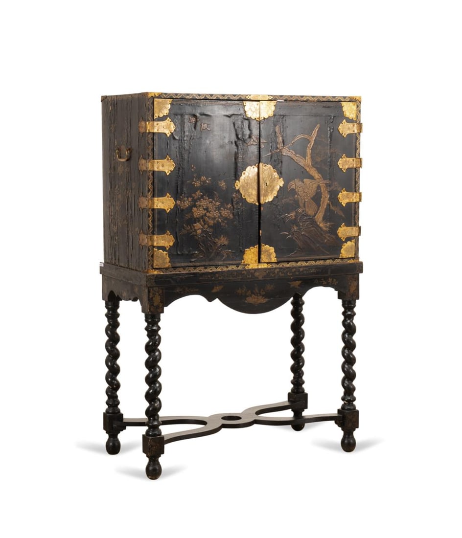 18TH C. WILLIAM & MARY JAPANNED CABINET ON STAND (1 of 9)