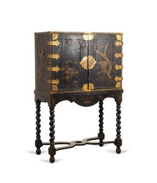 18TH C. WILLIAM & MARY JAPANNED CABINET ON STAND