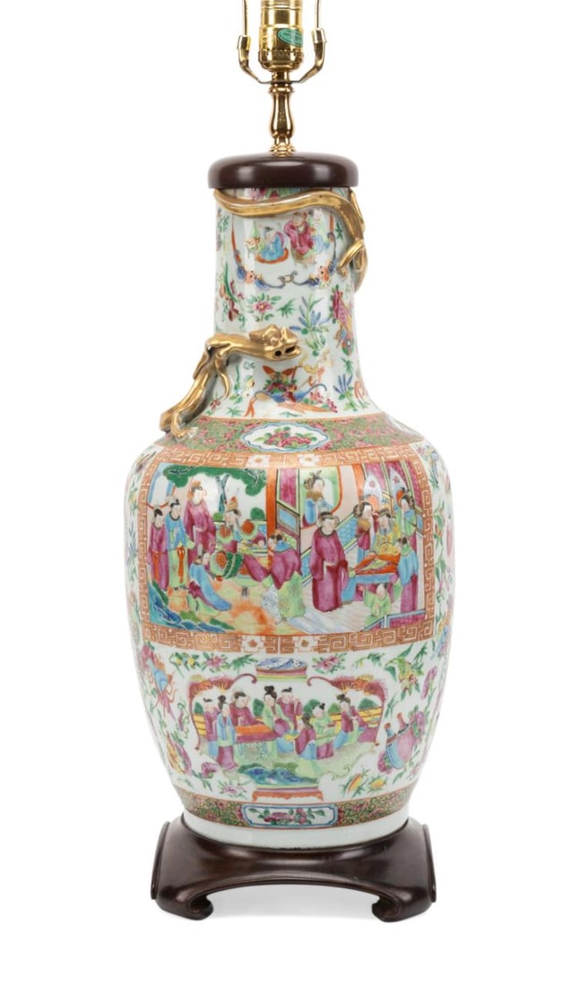 CHINESE ROSE MANDARIN VASE MOUNTED AS A LAMP (1 of 7)