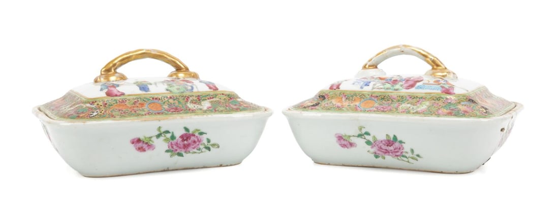 PAIR CHINESE ROSE MANDARIN VEGETABLE SERVERS (1 of 8)