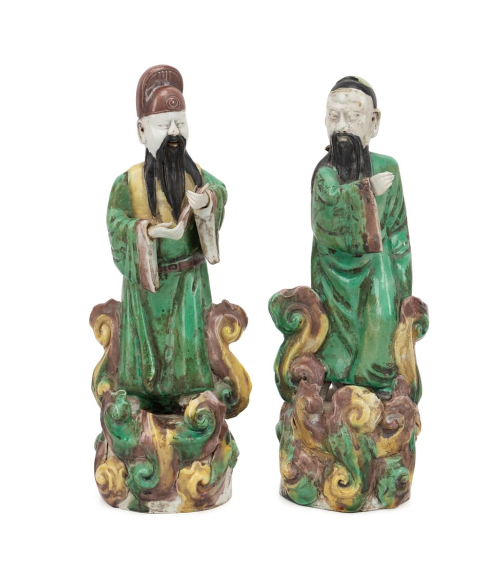 TWO, CHINESE SANCAI IMMORTAL PORCELAIN FIGURES (1 of 9)