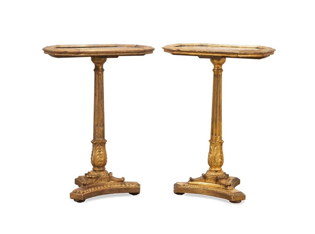 PR. 19TH C. NEOCLASSICAL MARBLE & GILTWOOD STANDS (1 of 6)