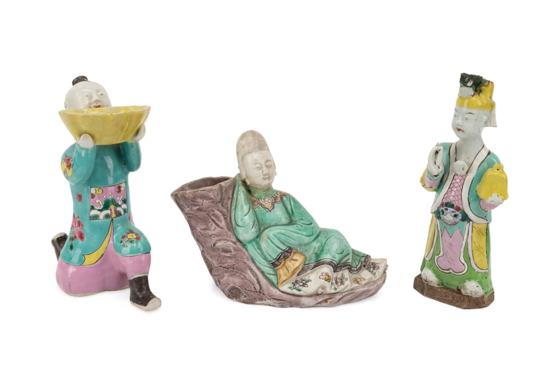 3PCS, CHINESE FAMILLE ROSE CERAMIC FIGURES (1 of 11)