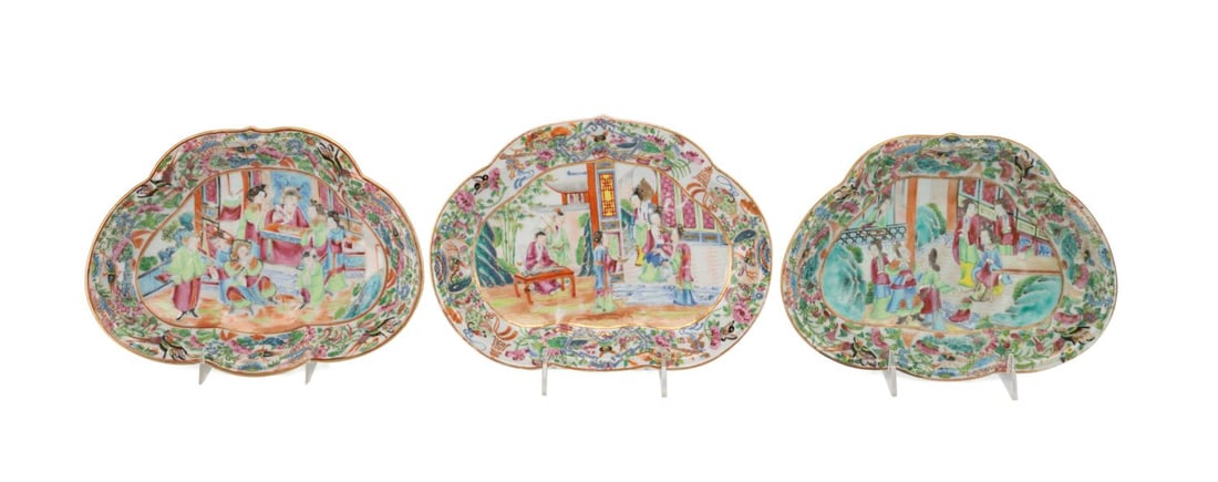 THREE 19TH C. CHINESE ROSE MANDARIN LOBED DISHES (1 of 5)