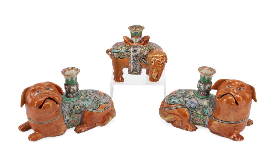 3 CHINESE PORCELAIN DOG & ELEPHANT JOSS STICKS (1 of 10)