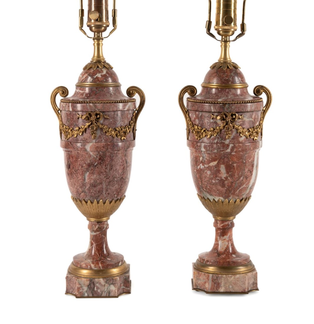 PAIR, ANTIQUE LOUIS XVI STYLE MARBLE LAMPS (1 of 5)