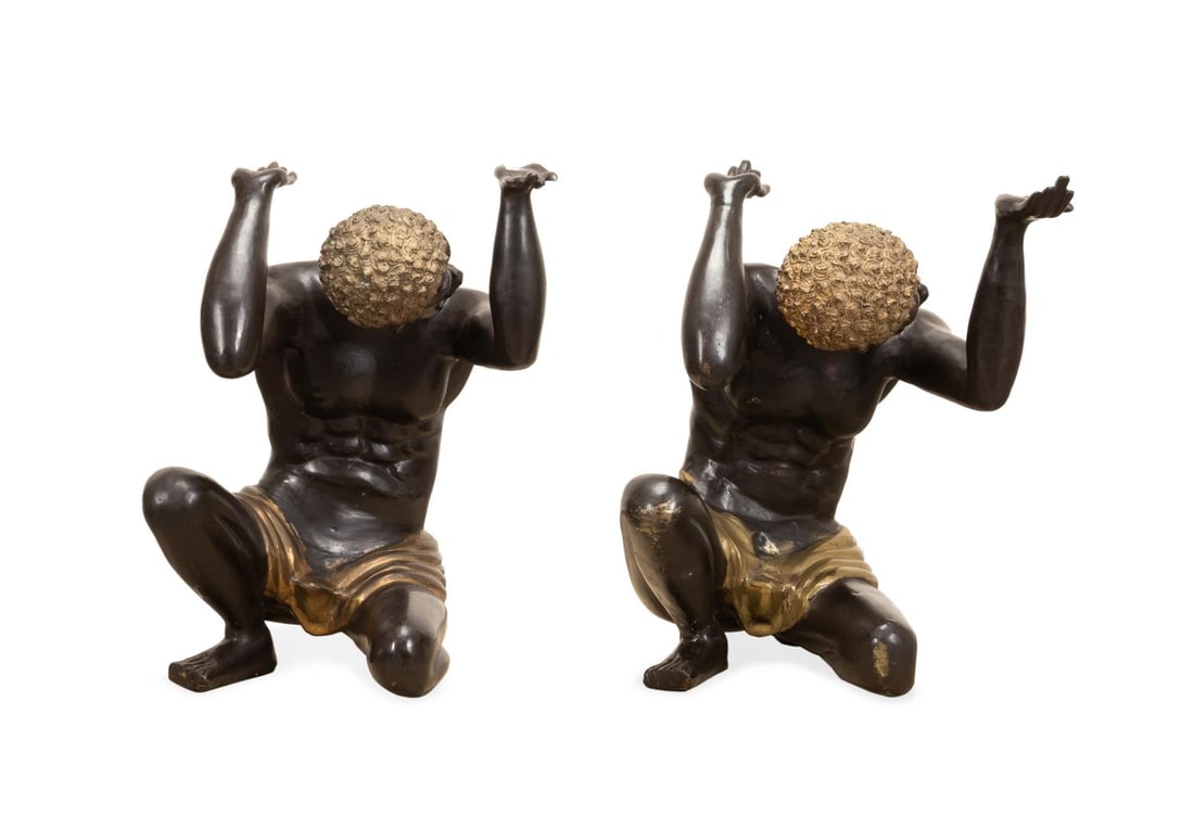 PAIR PATINATED BRASS BLACKAMOOR TABLE BASES (1 of 7)