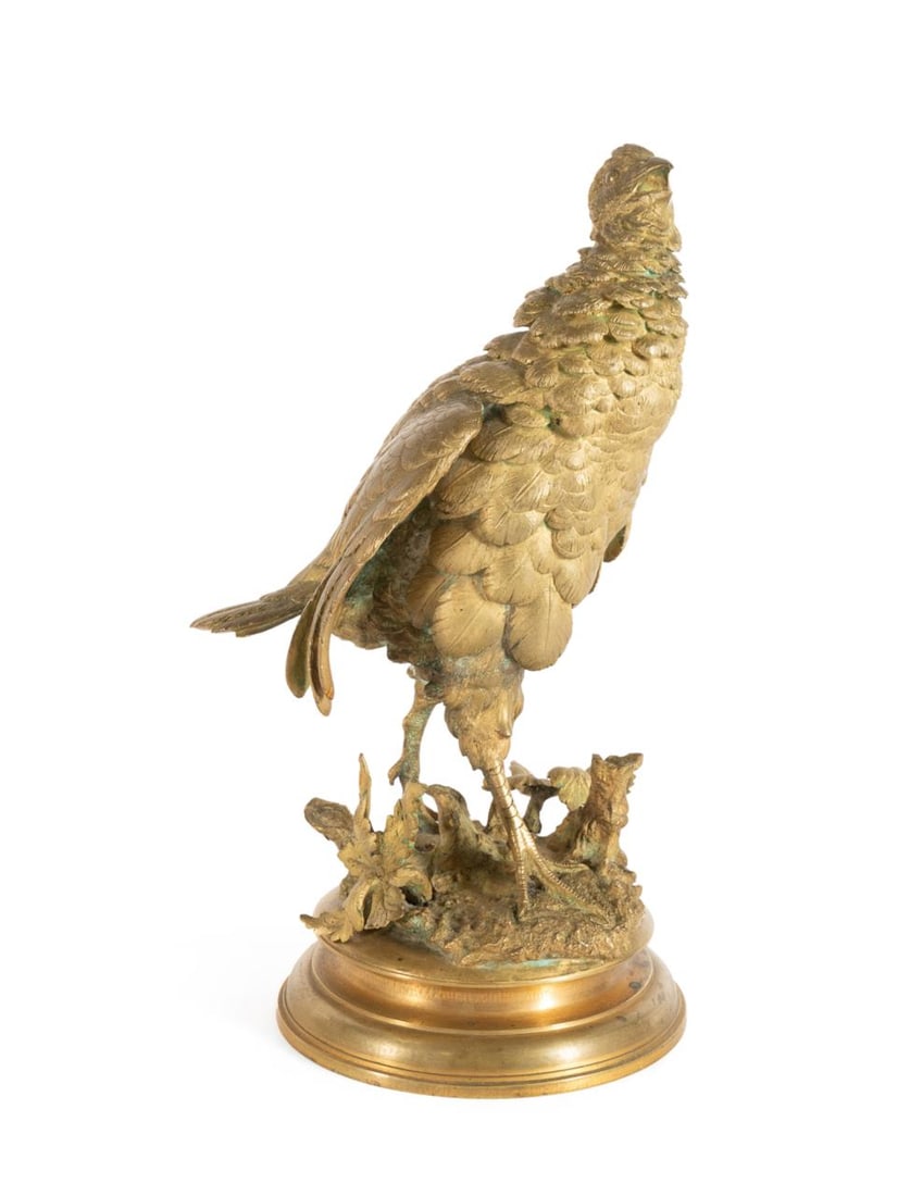 F. PAUTROT, GROUSE, 19TH C. GILT BRONZE SCULPTURE (1 of 7)