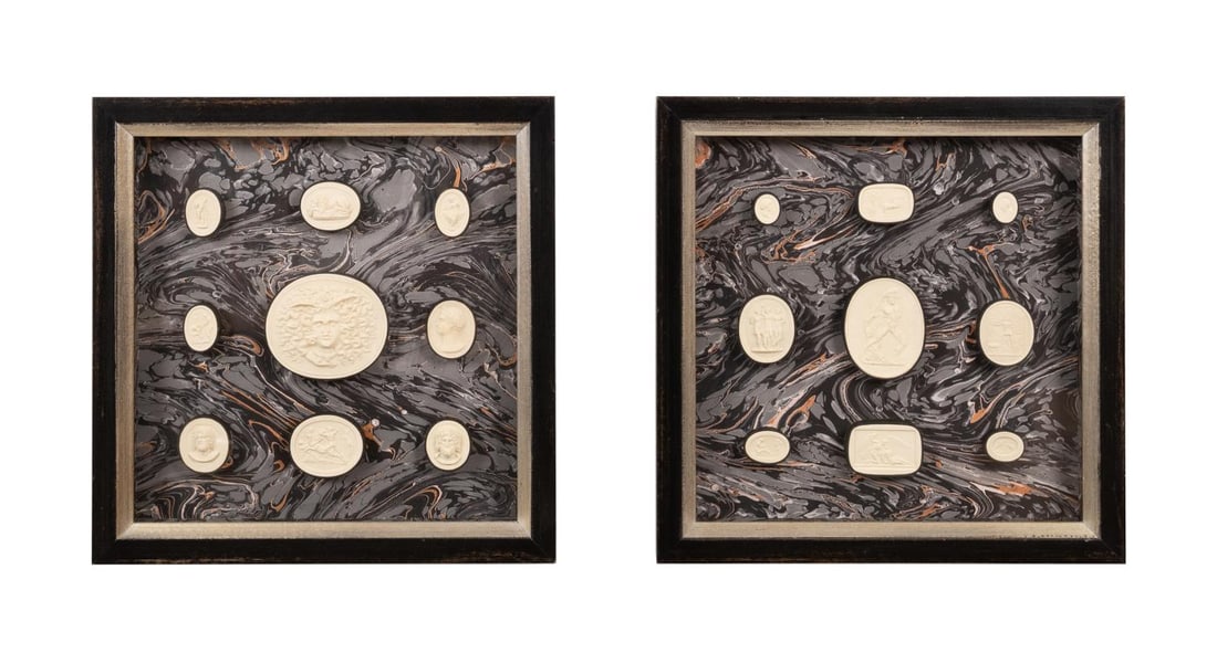 PAIR OF GRAND TOUR TYPE FRAMED INTAGLIO GROUPINGS (1 of 6)