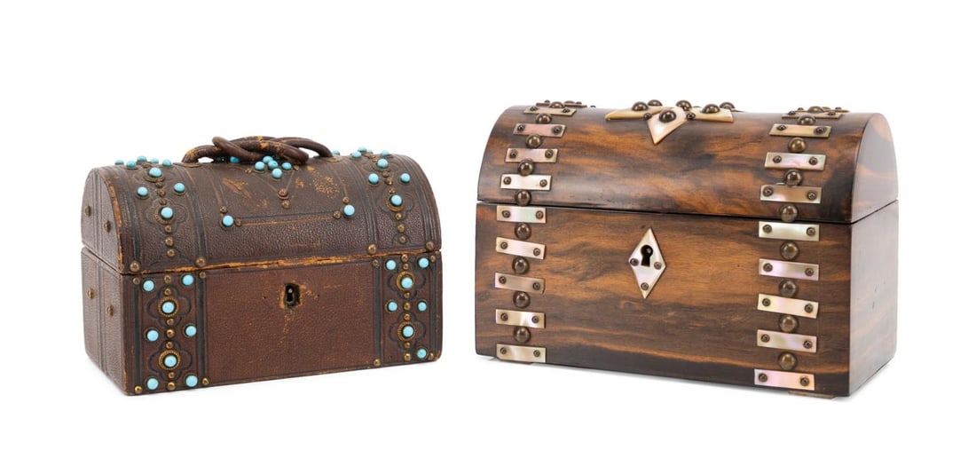 TWO 19TH C. DOME TOP BOXES, CALAMANDER & LEATHER (1 of 8)