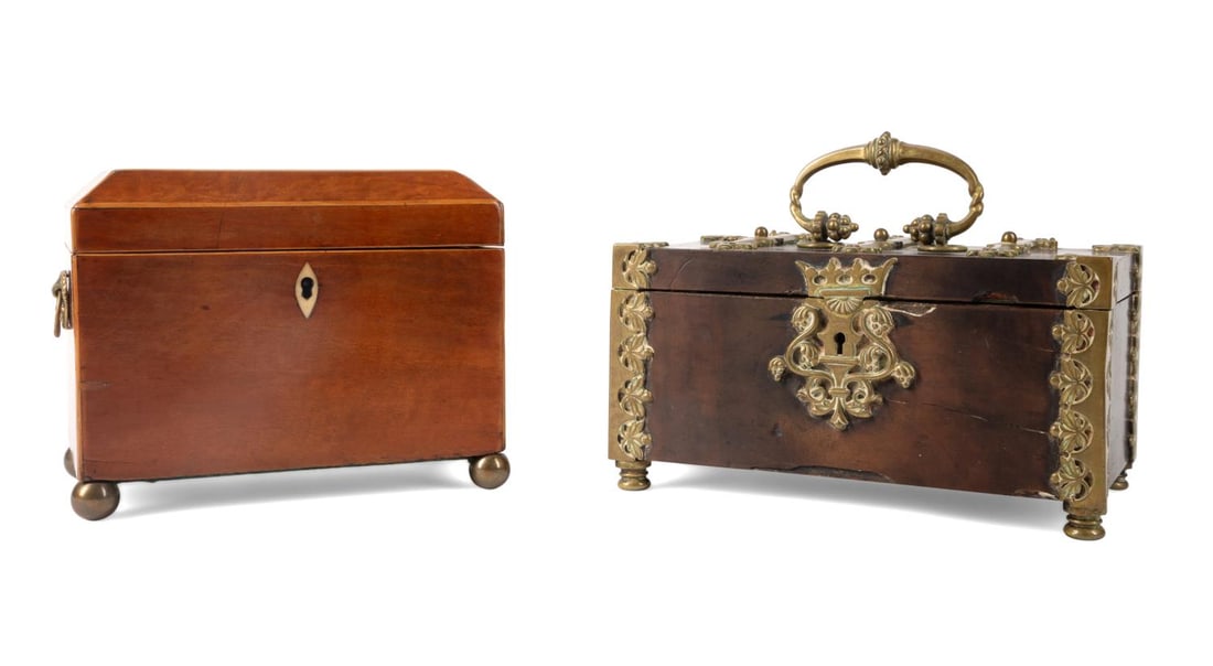 GEORGIAN TEA CADDY AND GOTHIC REVIVAL WOODEN BOX (1 of 7)