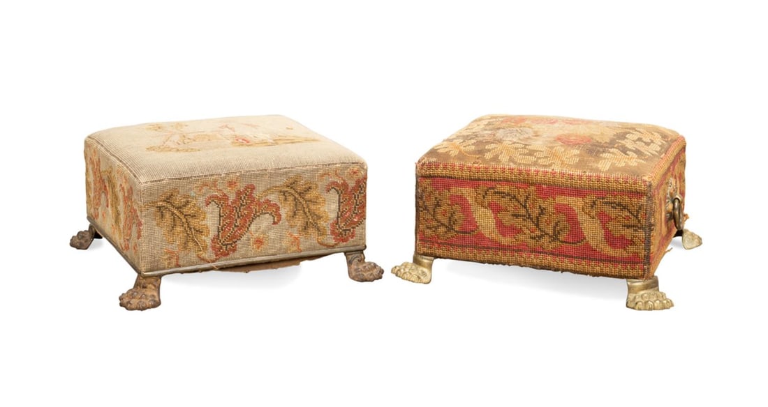 2PCS 19TH C. ENGLISH NEEDLEPOINT PAW FOOT STOOLS (1 of 7)