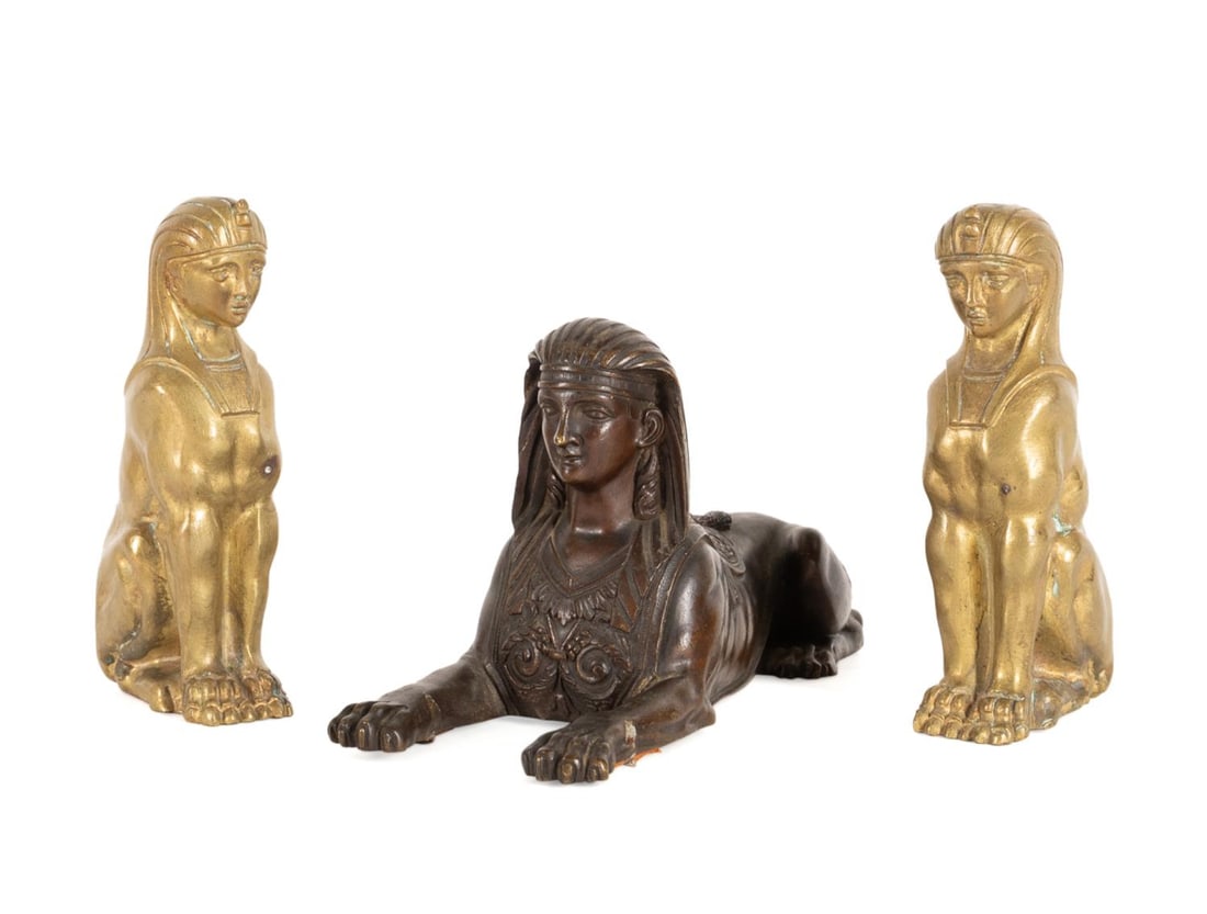 THREE 19TH C. GRAND TOUR BRONZE EGYPTIAN SPHINXES (1 of 9)