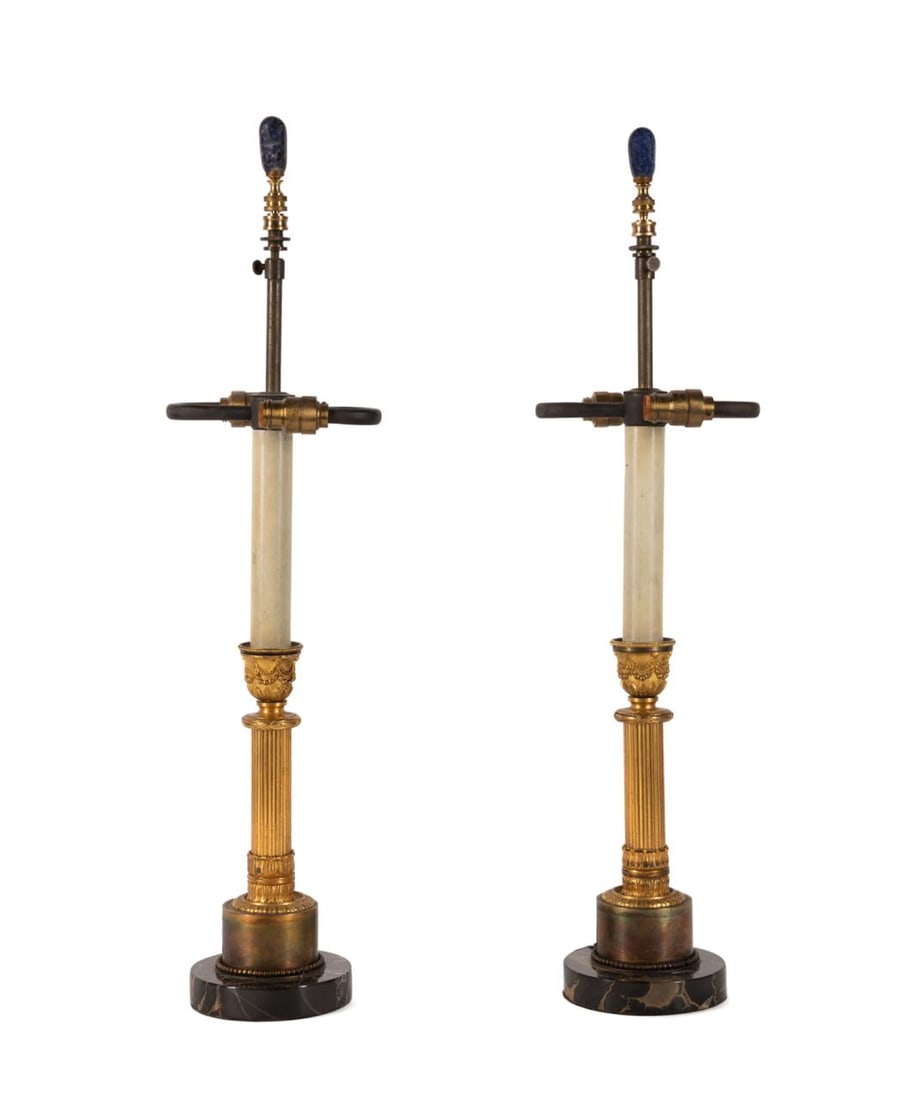 PAIR NEOCLASSICAL STYLE GILT LAMPS WITH SHADES (1 of 6)