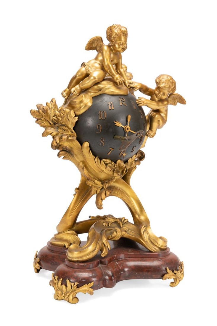 19TH C. LOUIS XV STYLE ORMOLU & ROUGE MARBLE CLOCK (1 of 10)