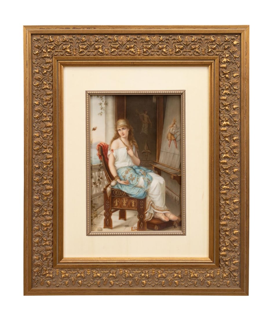 KPM BERLIN 'CAPTIVE' FIGURAL PORCELAIN PLAQUE: KPM Berlin (German, founded 1763). 'Captive' after Diana Coomans (French, 1861-1952) - circa 1880-1900, hand painted porcelain plaque, maker's mark and titled to verso. Framed. Provenance: The Collect