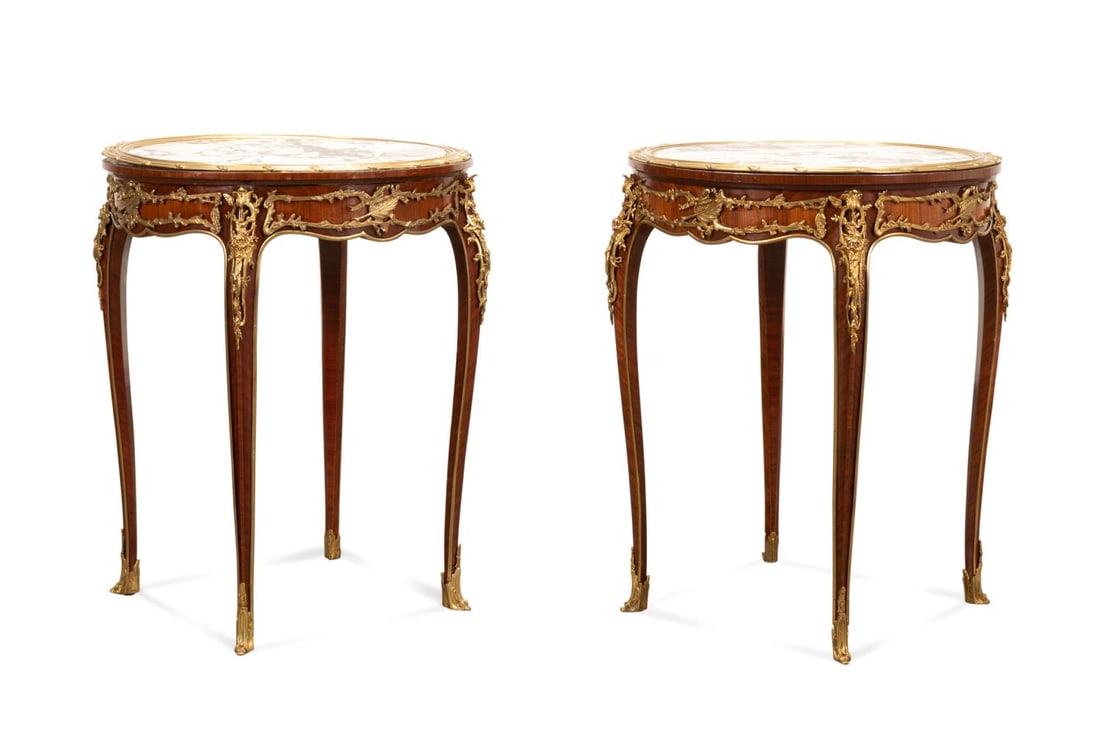 PR, LOUIS XV STYLE ROUND MARBLE TOP ORMOLU TABLES (1 of 8)