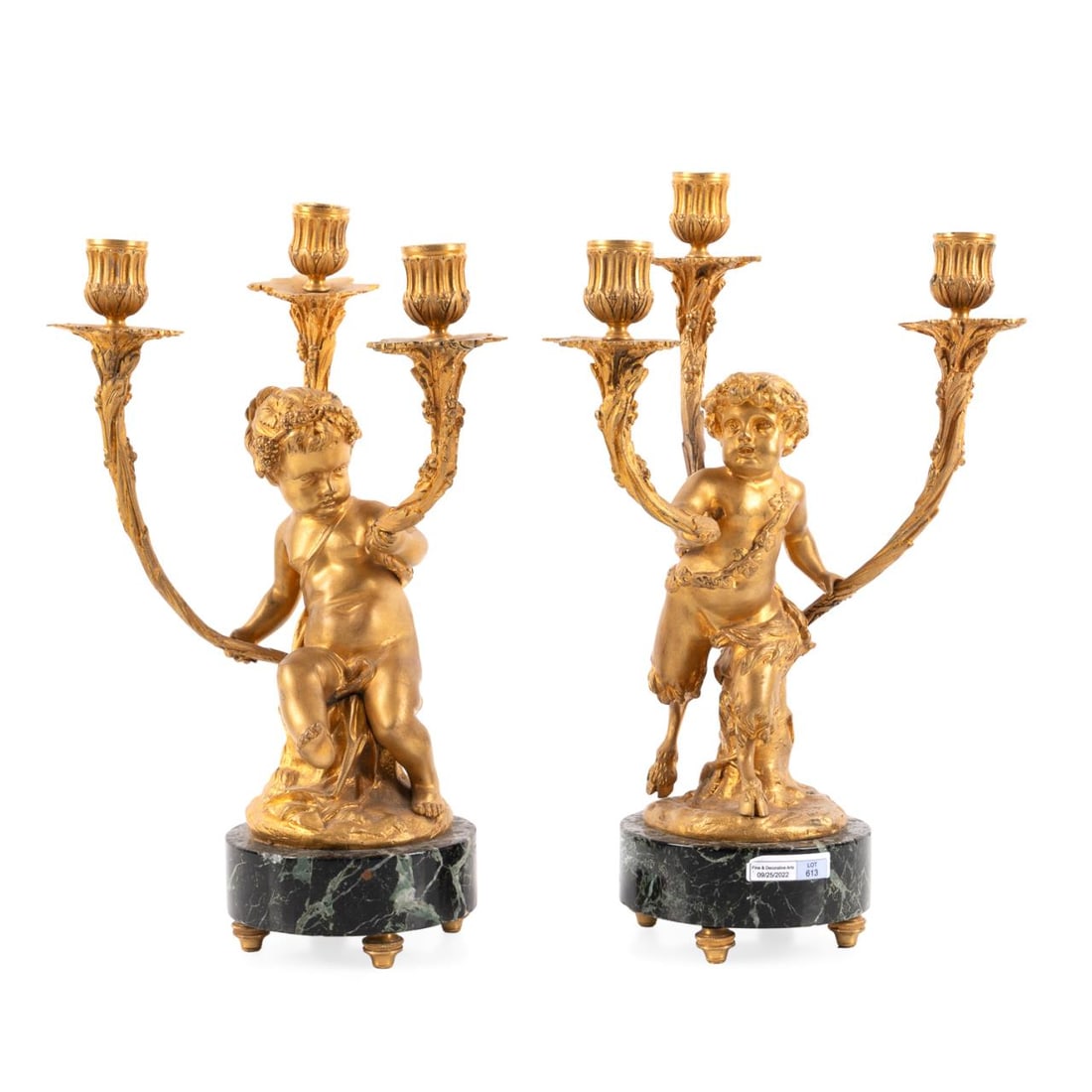 PAIR 19TH C LOUIS XVI BRONZE PUTTI CANDELABRA (1 of 7)