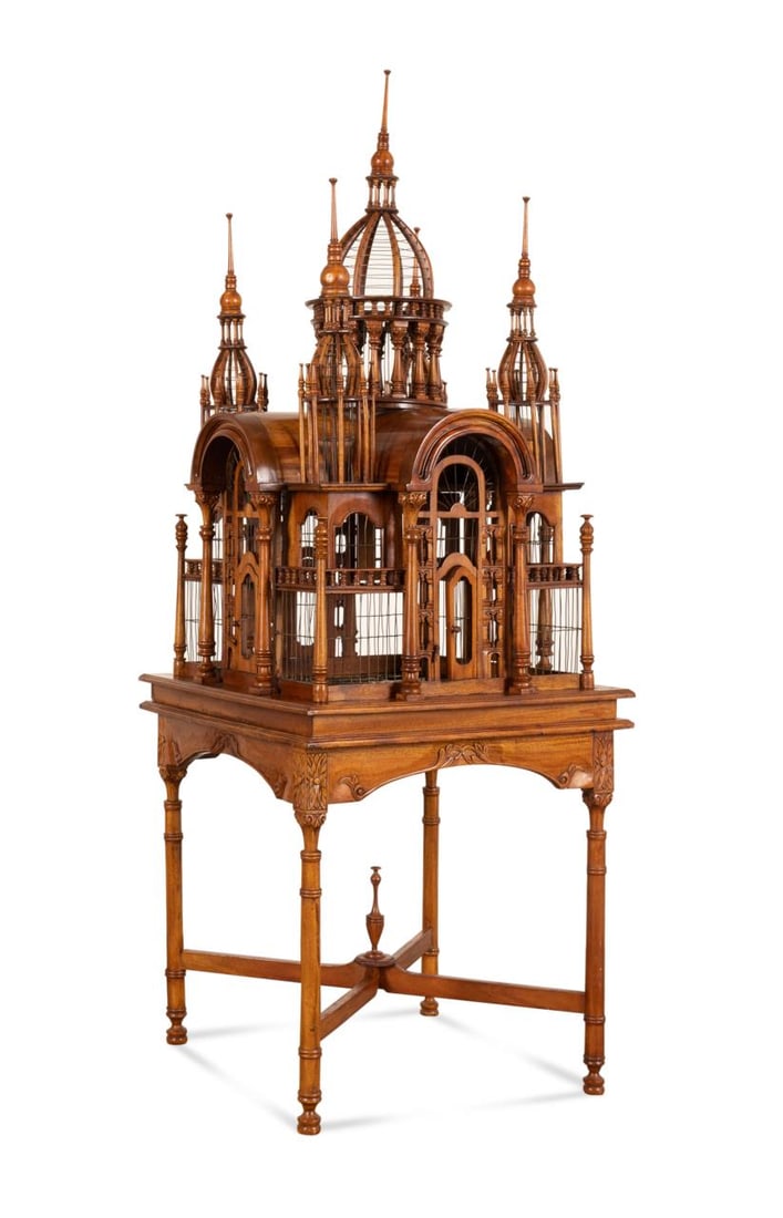 MAITLAND-SMITH STYLE MAHOGANY BIRDCAGE ON STAND (1 of 9)