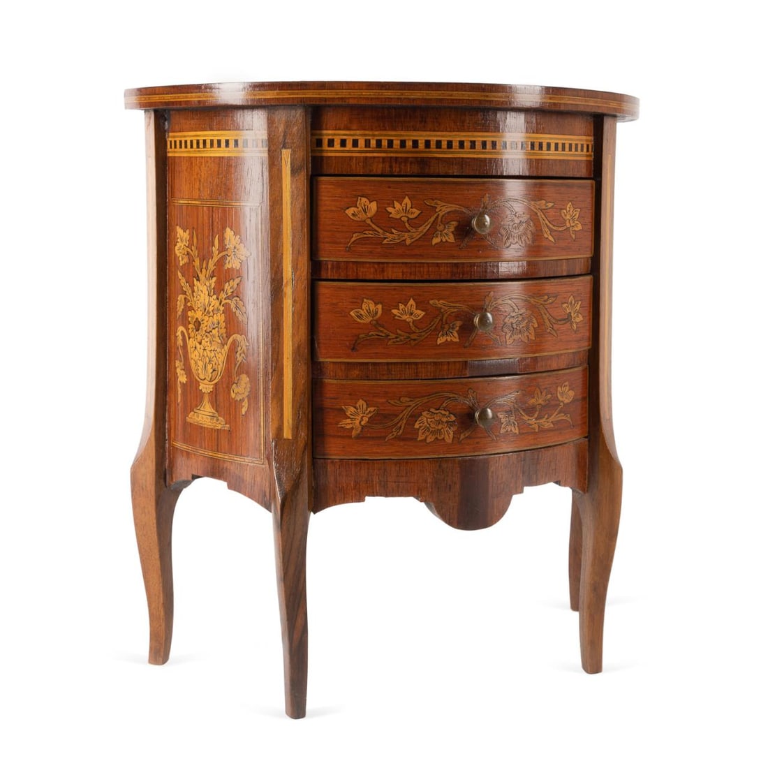 LOUIS XV STYLE MINIATURE DEMILUNE INLAY COMMODE (1 of 7)