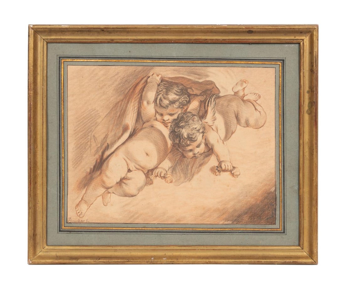 AFTER FRANCOIS BOUCHER, TWO PUTTI, SEPIA ETCHING (1 of 6)