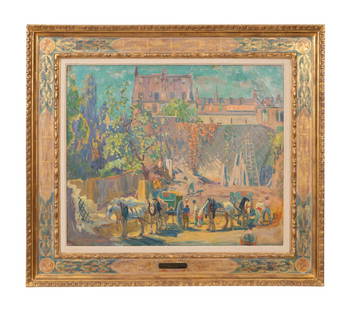 WILLIAM S. HORTON TWO SIDED O/B, 1909: William Samuel Horton (American, 1865-1936). 'The Demolition of the House of Degas' - 1909, oil on board, signed and dated 'William S. Horton, 1909' to LL. With painting to verso, 'Mountainside Houses