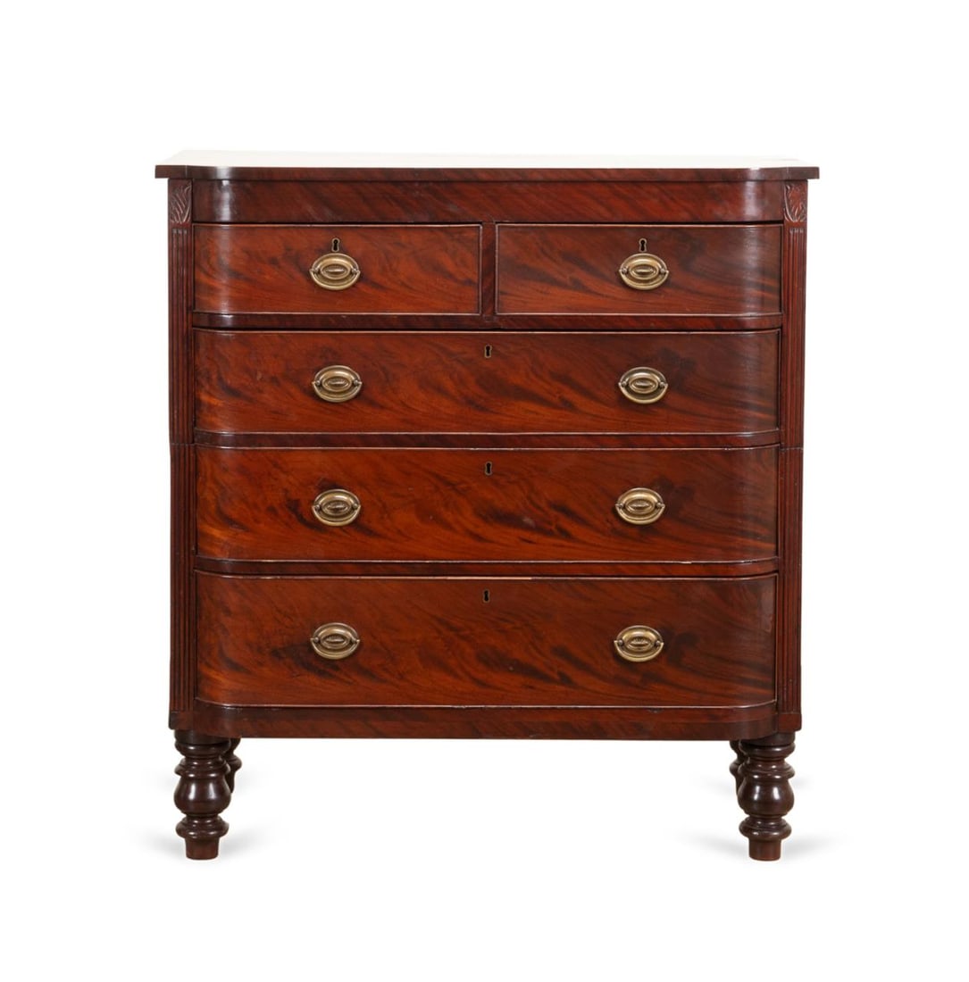 E. 19TH C. SHERATON BOWFRONT MAHOGANY CHEST (1 of 5)