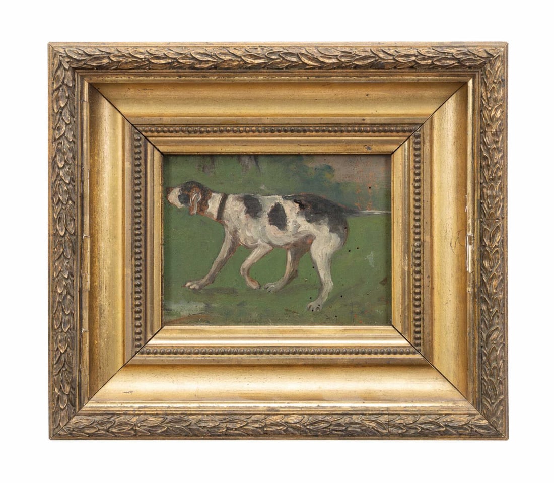 L. 19TH C. ENGLISH SCHOOL, PORTRAIT OF HOUND O/C (1 of 4)