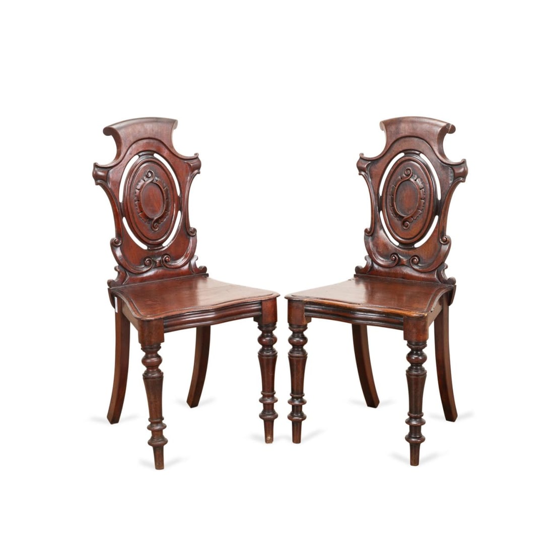 PAIR OF VICTORIAN MAHOGANY HALL CHAIRS (1 of 6)