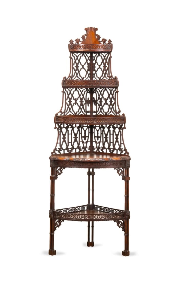 CHINESE CHIPPENDALE STYLE MAHOGANY CORNER ETAGERE (1 of 4)