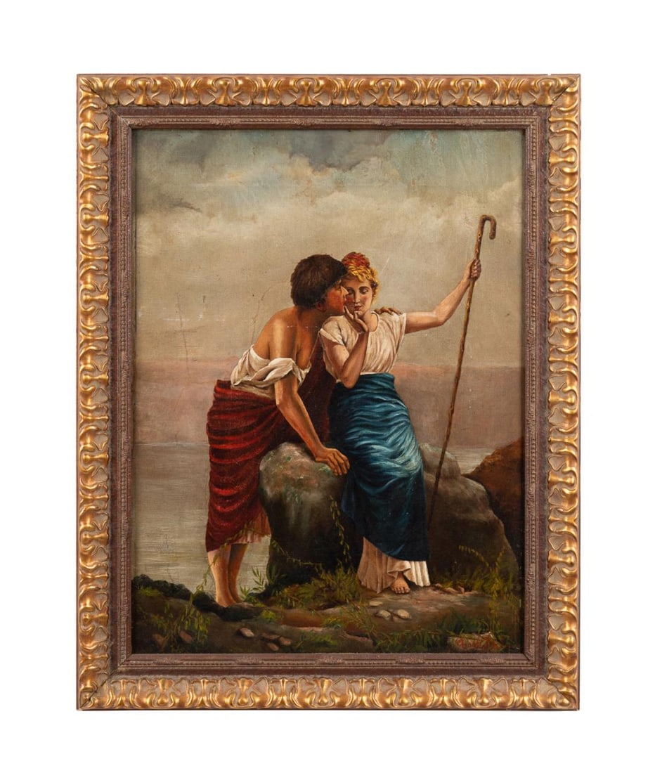 19TH C. YOUNG LOVERS, OIL ON CANVAS, SIGNED (1 of 5)