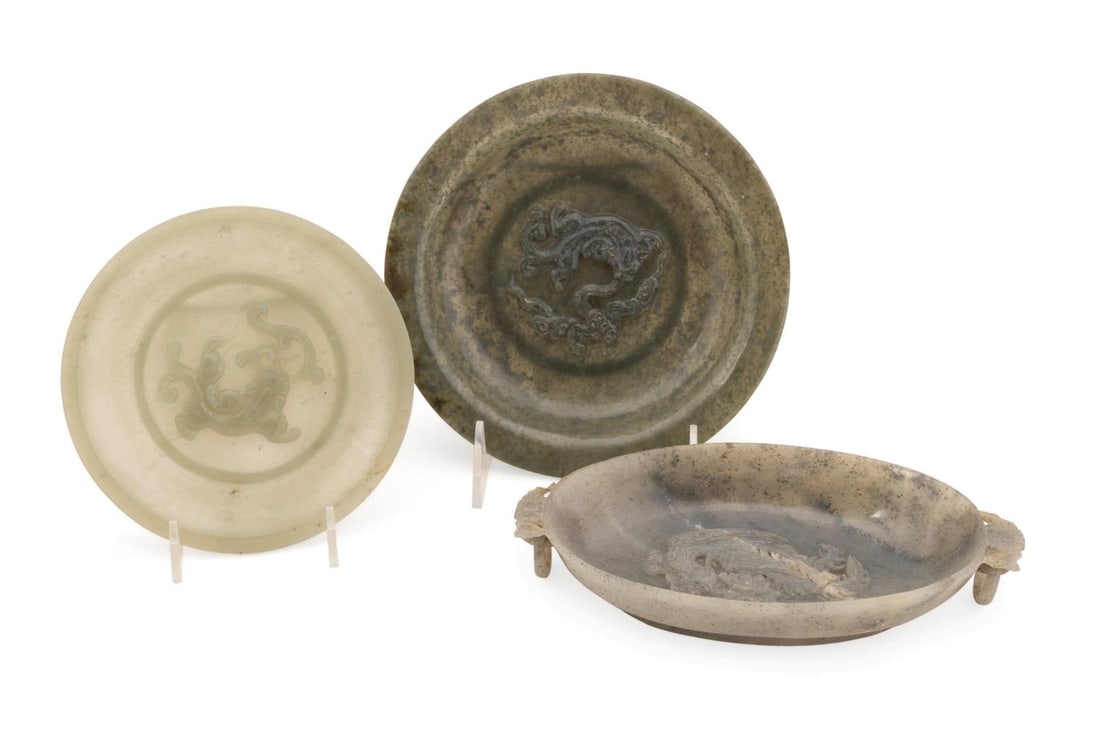 3PCS CHINESE HARDSTONE PLATES & OVAL BOAT (1 of 11)