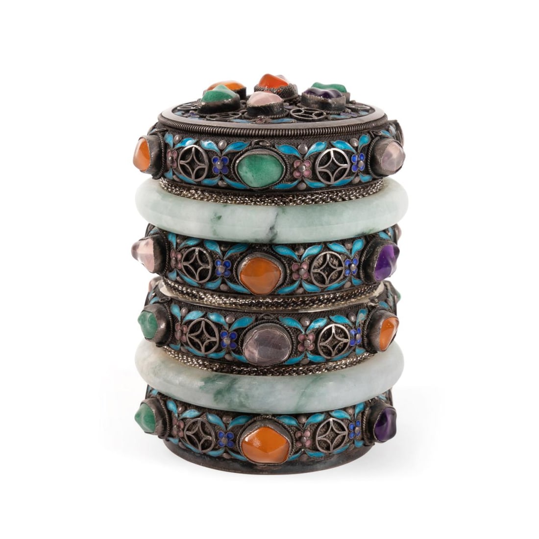 CHINESE JADE & STONE STACKED ROUND BOX (1 of 8)