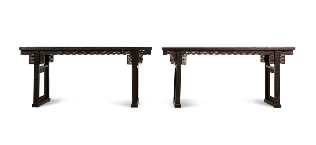 PAIR CHINESE ROSEWOOD RECESSED LEG ALTAR TABLES (1 of 6)