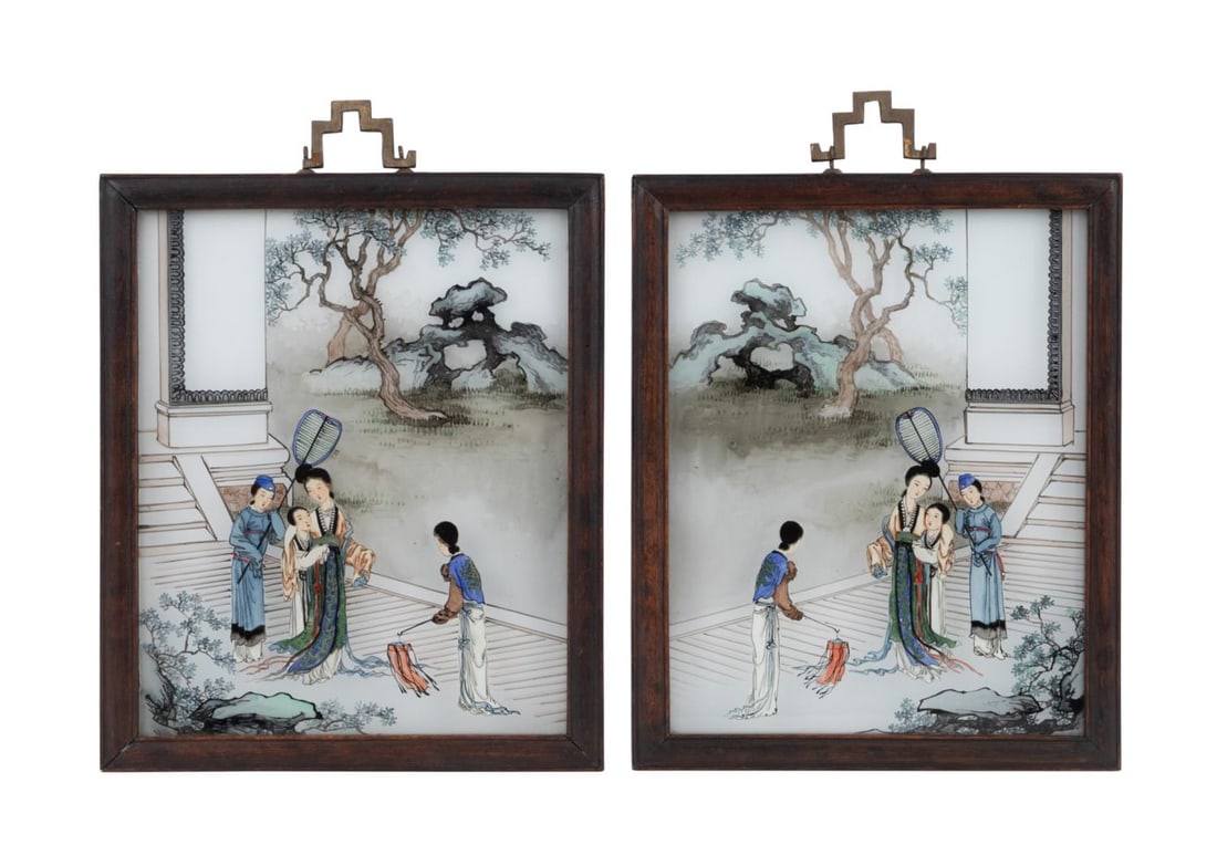 PR. CHINESE REVERSE PAINTED FIGURAL HANGING PANELS (1 of 6)
