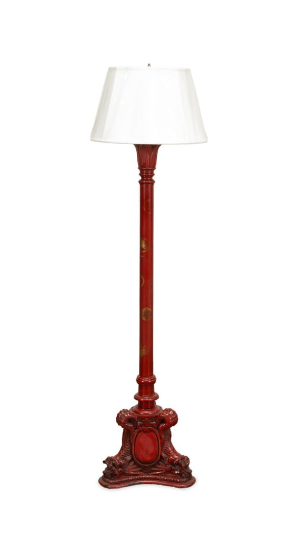 JAPANESE RED LACQUERED FLOOR LAMP AND SHADE (1 of 6)