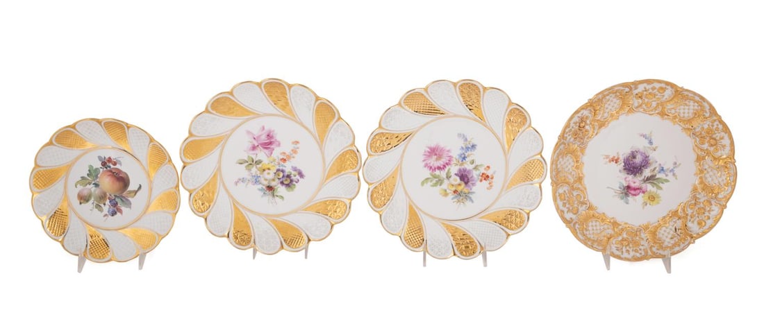19TH C. FOUR MEISSEN GILT ACCENTED SERVING PLATES (1 of 5)