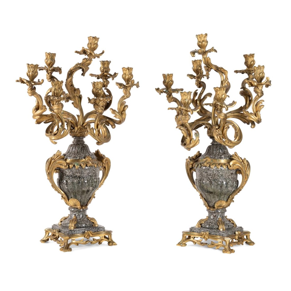 19TH C. LOUIS XV MARBLE & BRONZE URN CANDELABRAS (1 of 7)