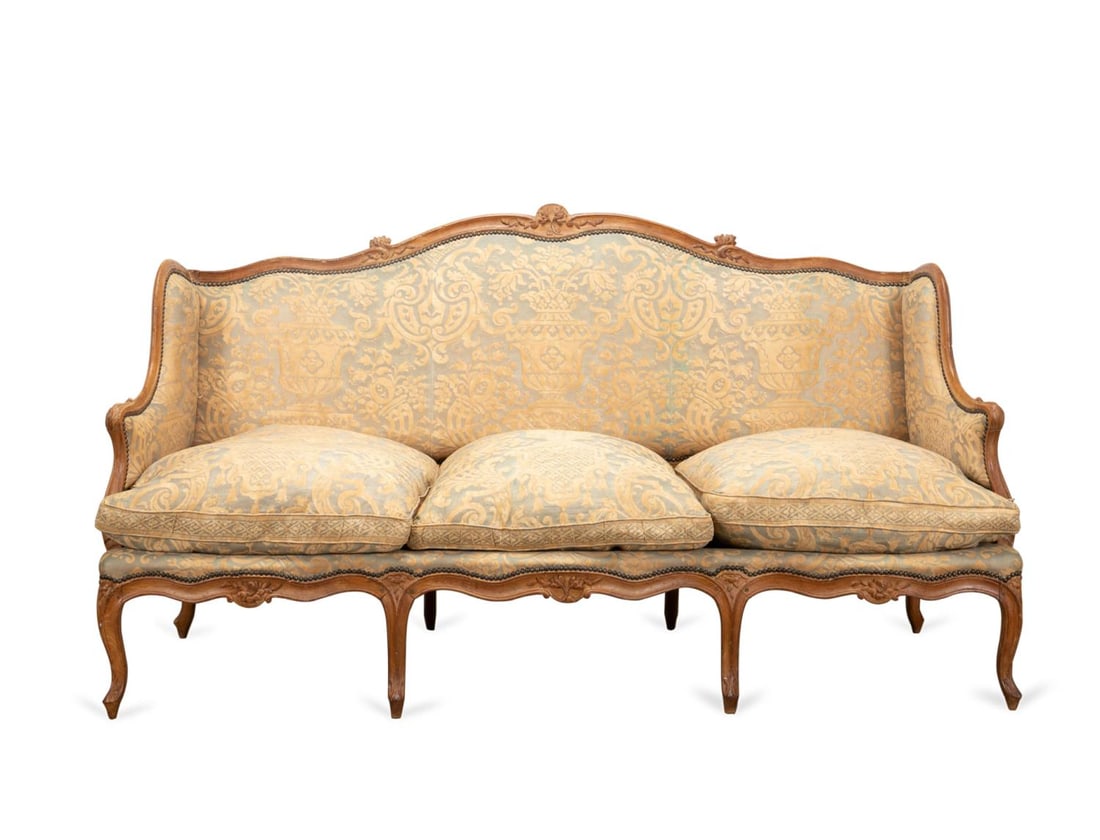 18TH C. LOUIS XV FORTUNY UPHOLSTERED SETTEE (1 of 6)