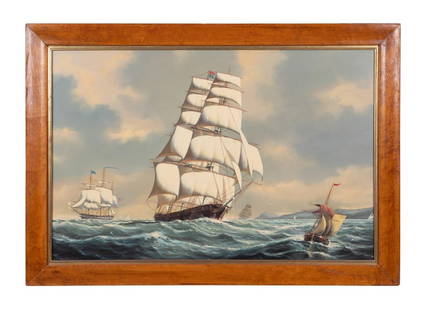 S. COLACICCO 'SOVEREIGN OF THE SEAS' O/B: Salvatore Colacicco (Italian b. 1935). 'Sovereign of the Seas', oil on board, signed to LL 'Salvatore Colacicco', Tonkin label verso, A.B. Levy's Palm Beach label verso. Framed. Approximate dimensions