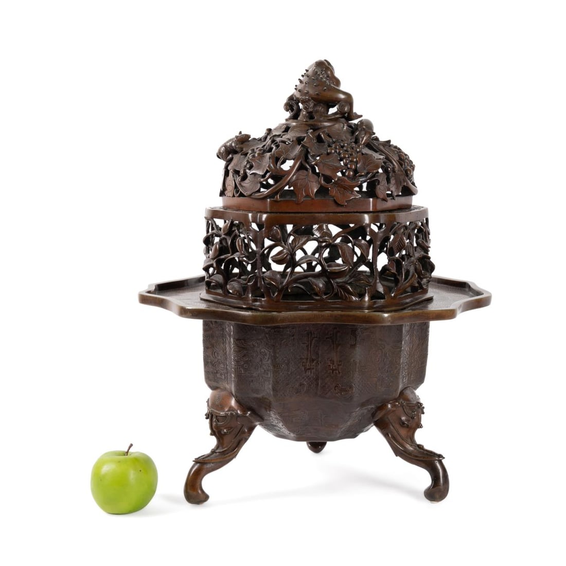 LARGE ASIAN BRONZE LIDDED RETICULATED CENSER (1 of 20)