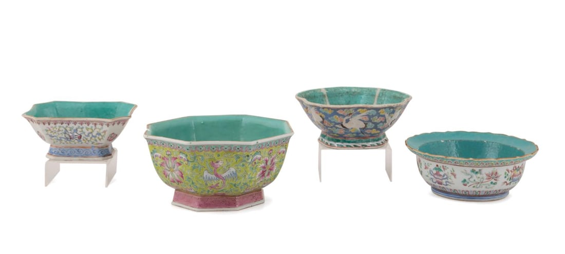 4PCS CHINESE TURQUOISE INTERIOR ALTAR BOWLS (1 of 17)