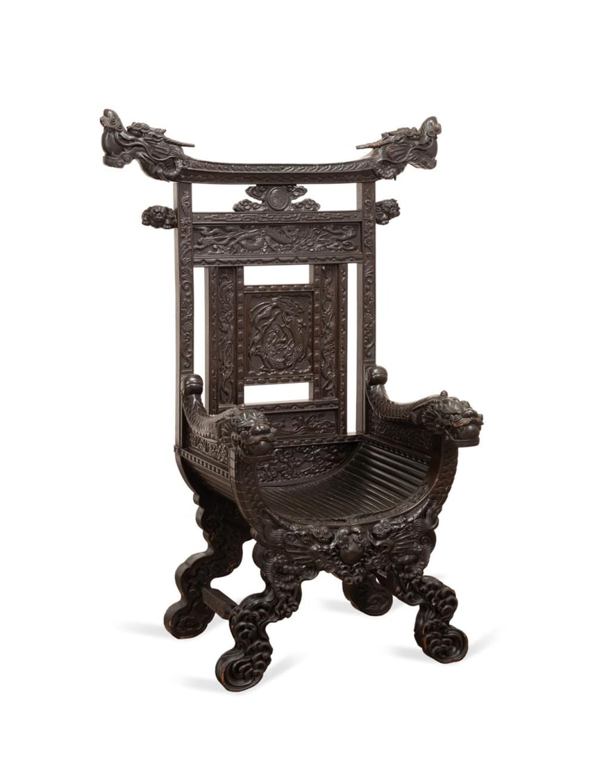 JAPANESE EXPORT CARVED HARDWOOD DRAGON ARMCHAIR (1 of 8)