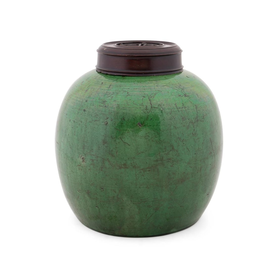 CHINESE GREEN GLAZED GINGER JAR WITH WOOD LID (1 of 8)