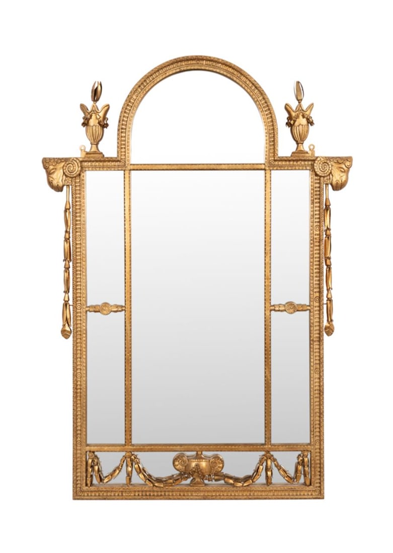 NEOCLASSICAL STYLE GILTWOOD RAMS' HEAD MIRROR (1 of 5)