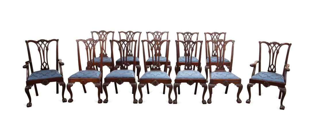 SET OF 12 CHIPPENDALE STYLE MAHOGANY DINING CHAIRS (1 of 4)