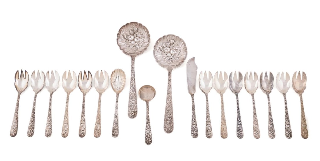 18PCS KIRK & SON STERLING SILVER REPOUSSE FLATWARE (1 of 8)