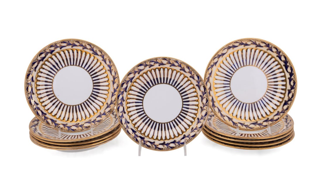 SET OF ELEVEN DAVENPORT GILT & COBALT SALAD PLATES (1 of 5)
