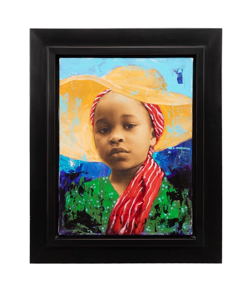 CEDRIC SMITH, 'SHORT CAKE', MIXED MEDIA , 2005: Cedric Smith (American (Georgia), born 1970). 'Short Cake' - 2005, oil and mixed media on canvas, signed, titled and dated to verso of canvas, with framing notations to verso of frame. Framed. Provena