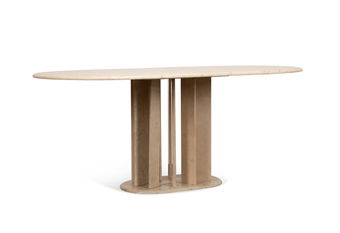 ITALIAN CREMA MARFIL MARBLE MODERN DINING TABLE (1 of 6)